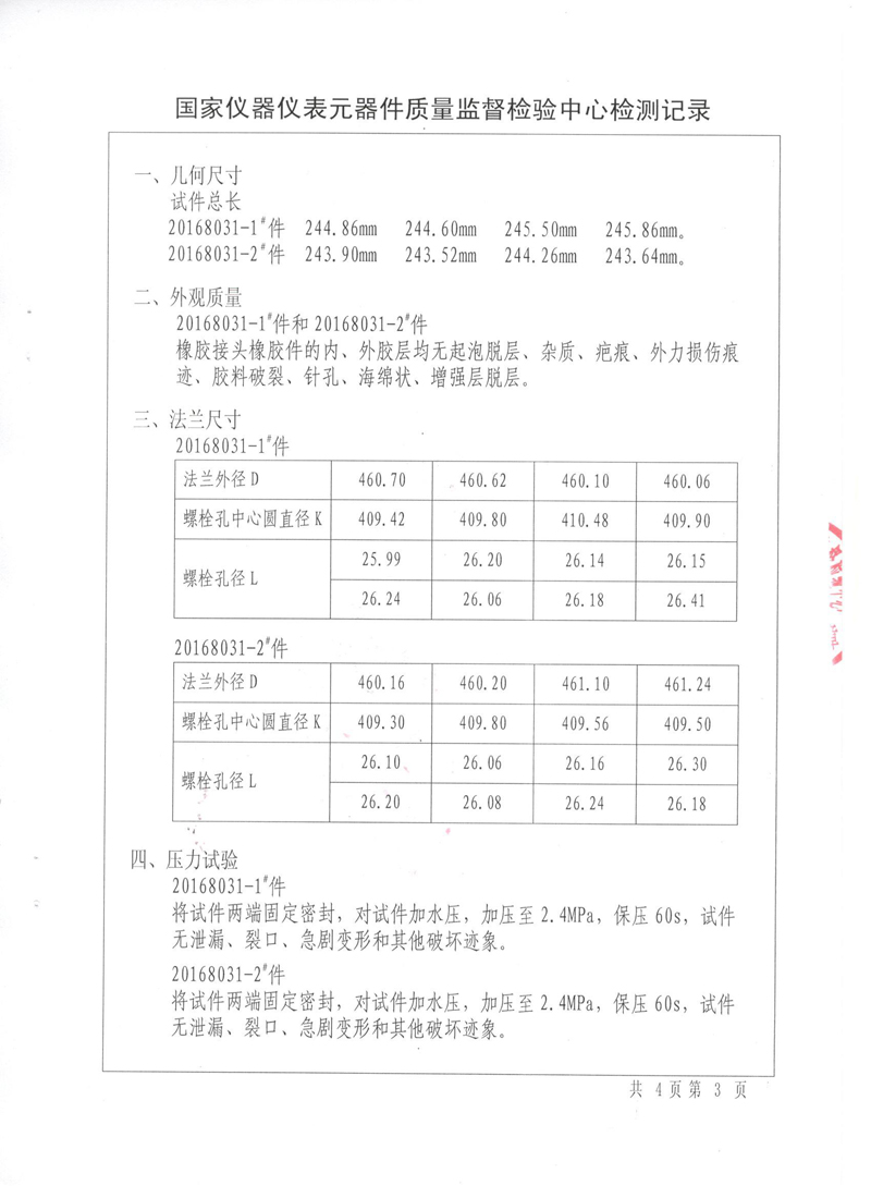 很高興非金屬膨脹節橡膠接頭通過了《特種設備形式實驗報告》