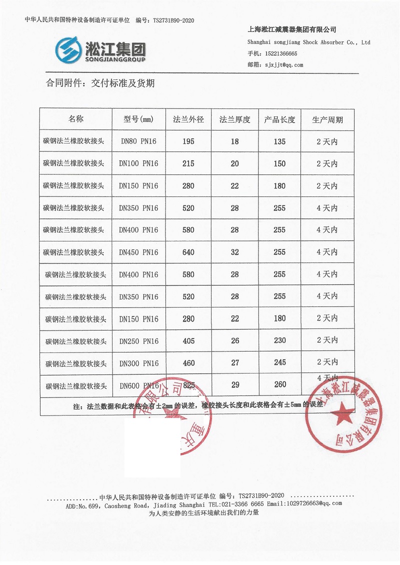 【重慶F11線玻璃纖維生產線項目】橡膠接頭合同